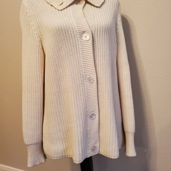 Talbots Long Sleeve cream Women's Cardigan Sweater 100% Cotton Size LP. - Picture 8 of 14